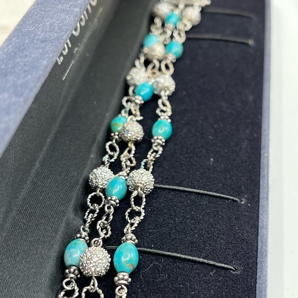 Vintage Joseph Esposito Sterling Silver Turquoise & CZ Bead Bracelet - Picture 7 of 16